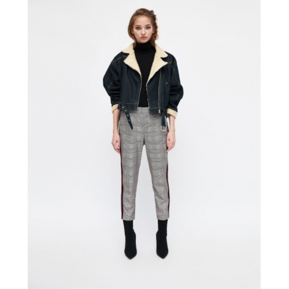 Zara Checked Side Stripe Pants, Sz L (NWT)